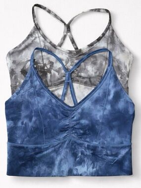 Lot of 2 Gymshark Women Elevate Longline Light Support Sports Bra JM3 Blue/Brown